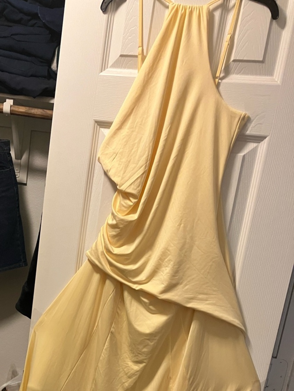 Pale Yellow Draped Halter Maxi Dress